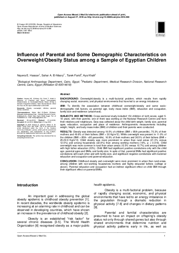 (PDF) Influence of Parental and Some Demographic Characteristics on ...