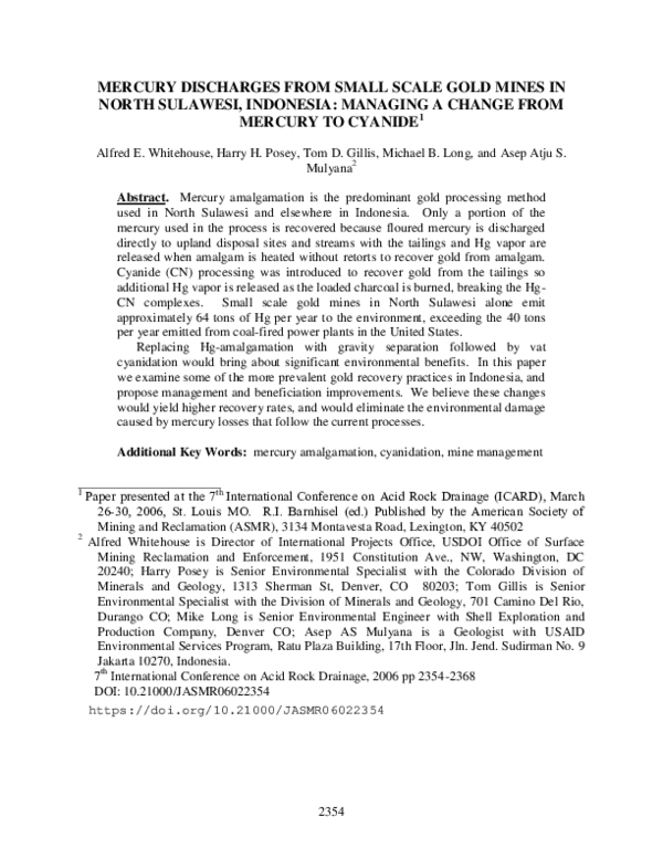 (PDF) Mercury Discharges from Small Scale Gold Mines in North Sulawesi ...