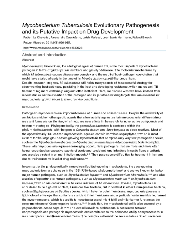 (PDF) Mycobacterium tuberculosis evolutionary pathogenesis and its ...