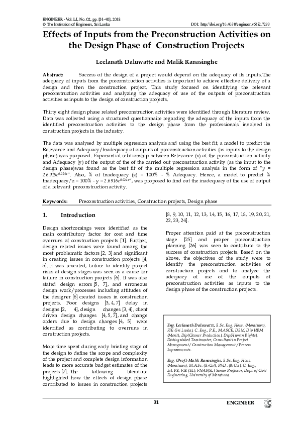 (PDF) Effects of Inputs from the Preconstruction Activities on the ...