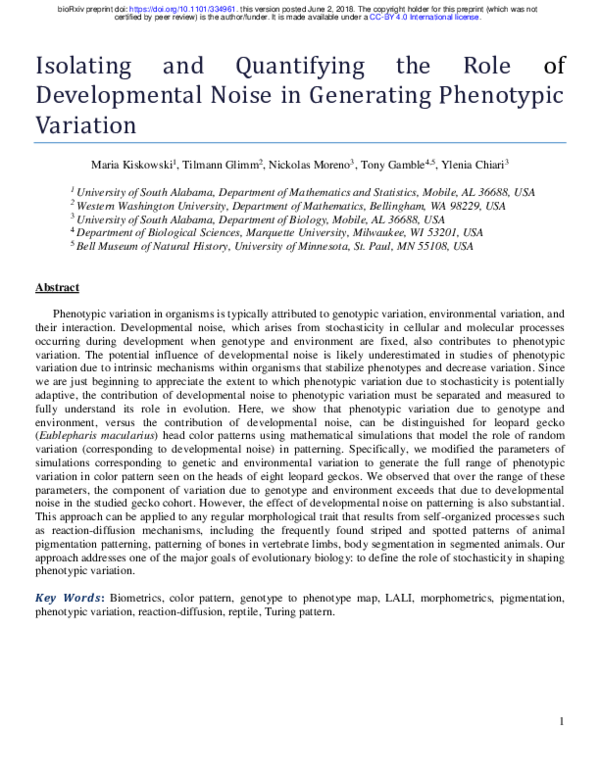 (PDF) Isolating and Quantifying the Role of Developmental Noise in ...