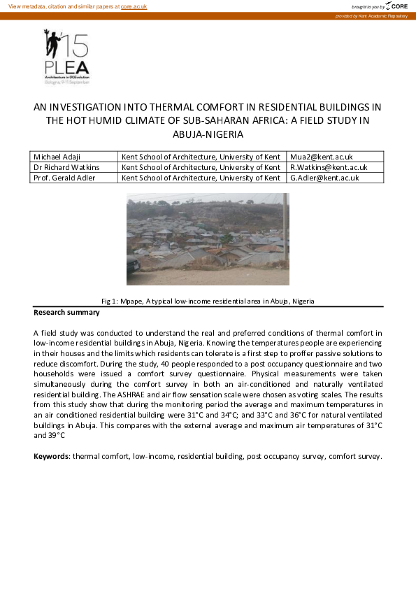 (PDF) An Investigation Into Thermal Comfort In Residential Buildings In ...