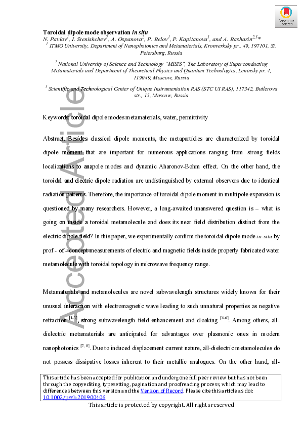 (PDF) Toroidal Dipole Mode Observation In Situ