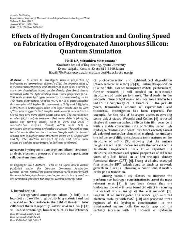 (PDF) Effects of Hydrogen Concentration and Cooling Speed on ...