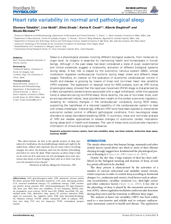 (PDF) Heart rate variability in normal and pathological sleep