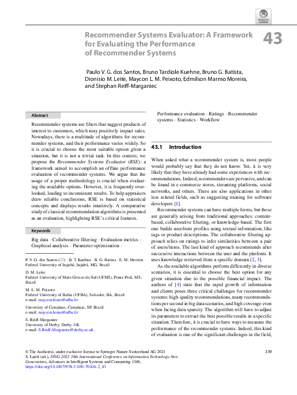 (PDF) Recommender Systems Evaluator: A Framework for Evaluating the ...