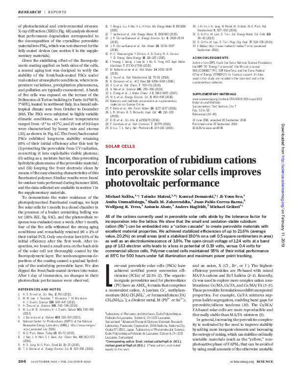 (PDF) Incorporation of rubidium cations into perovskite solar cells ...
