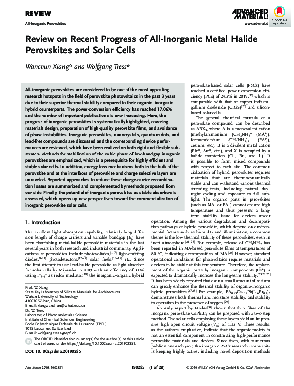 (PDF) Review on Recent Progress of All‐Inorganic Metal Halide ...