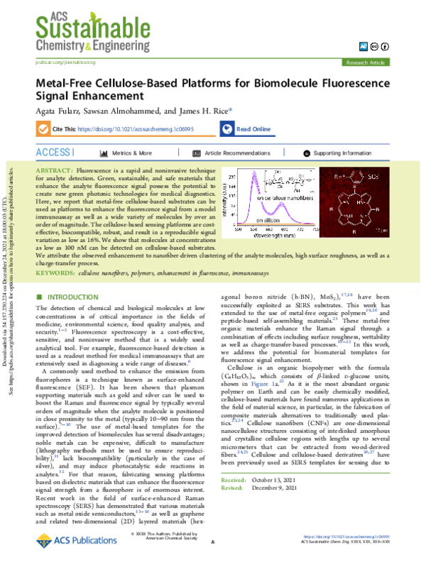 (PDF) MetalFree CelluloseBased Platforms for Biomolecule Fluorescence