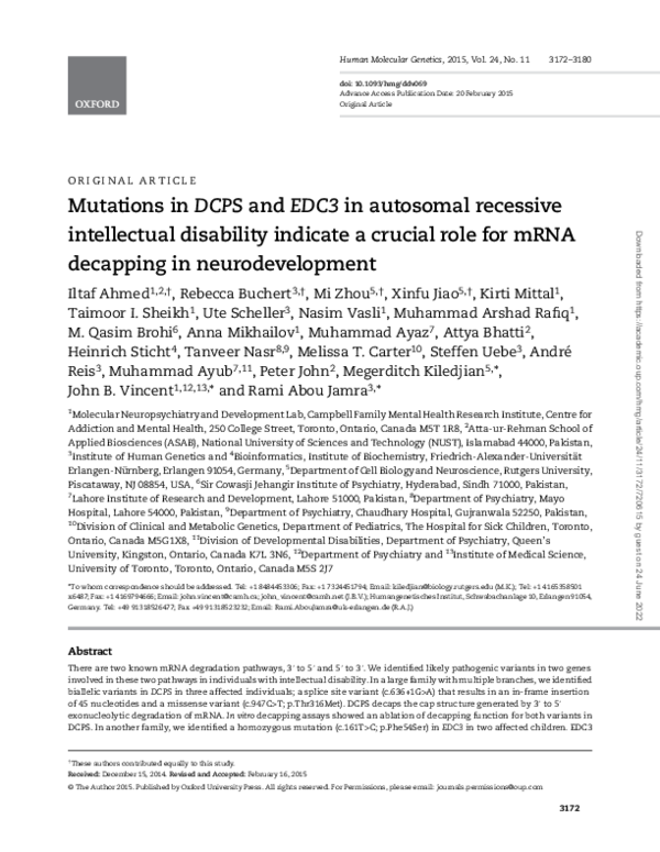 (PDF) Mutations in DCPS and EDC3 in Autosomal Recessive Intellectual ...
