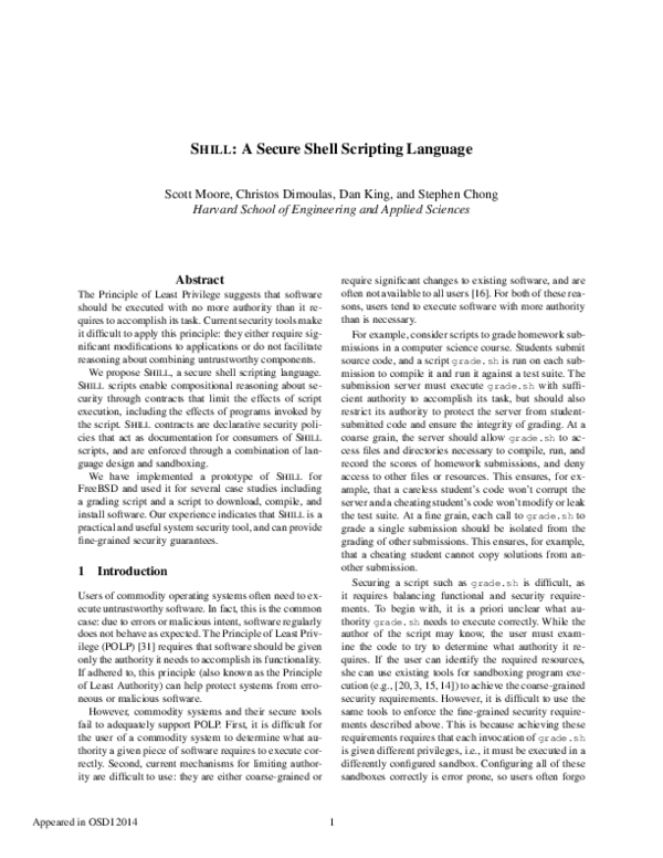(PDF) SHILL: a secure shell scripting language