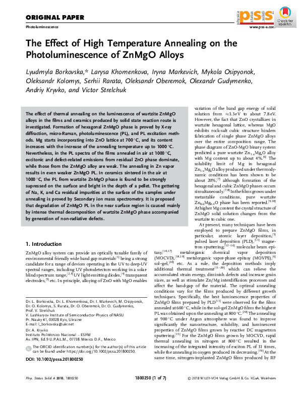 (PDF) The Effect of High Temperature Annealing on the Photoluminescence ...