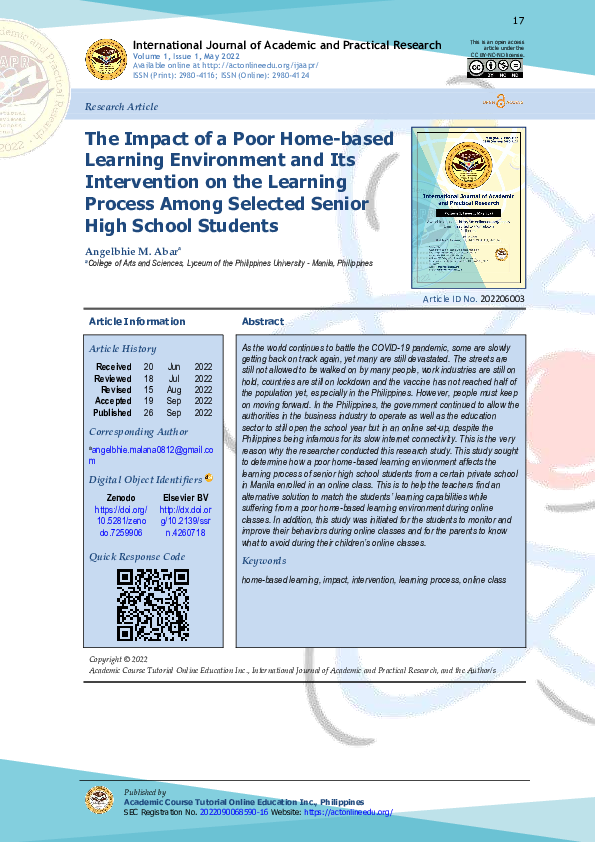 (PDF) The Impact of a Poor Home-based Learning Environment and Its ...