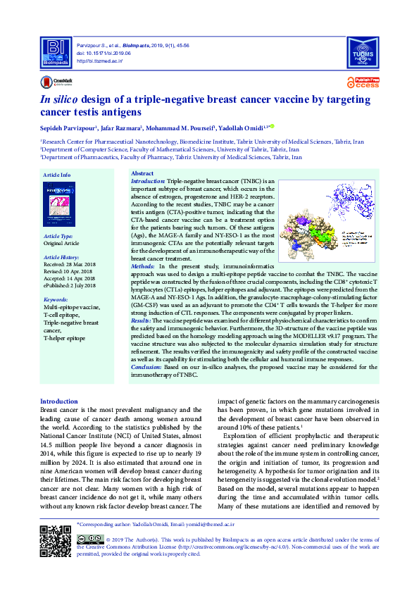 (PDF) In silico design of a triplenegative breast cancer vaccine by