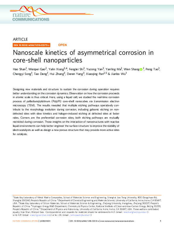 (PDF) Nanoscale kinetics of asymmetrical corrosion in core-shell ...