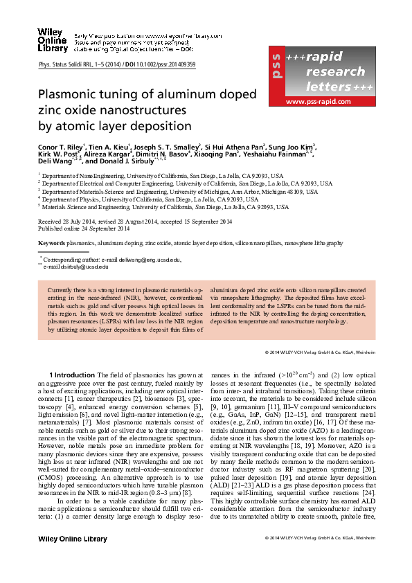 (PDF) Plasmonic tuning of aluminum doped zinc oxide nanostructures by ...