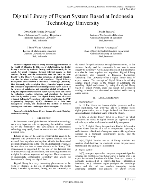 (PDF) Digital Library of Expert System Based at Indonesia Technology ...