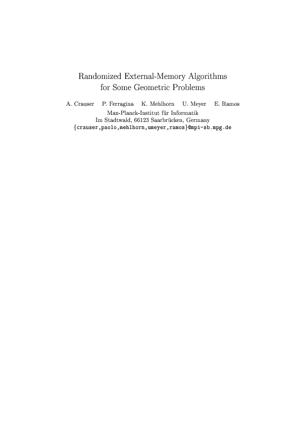 (PDF) Randomized external-memory algorithms for some geometric problems