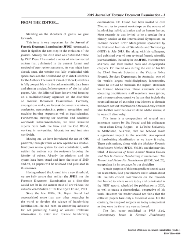 (PDF) Editorial: Editorial - 2019 Journal of Forensic Document Examination