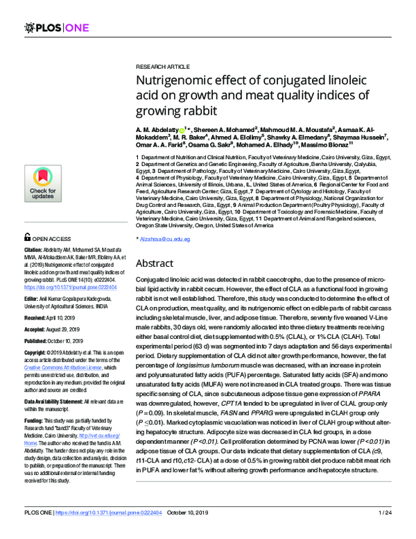 (PDF) Nutrigenomic effect of conjugated linoleic acid on growth and ...