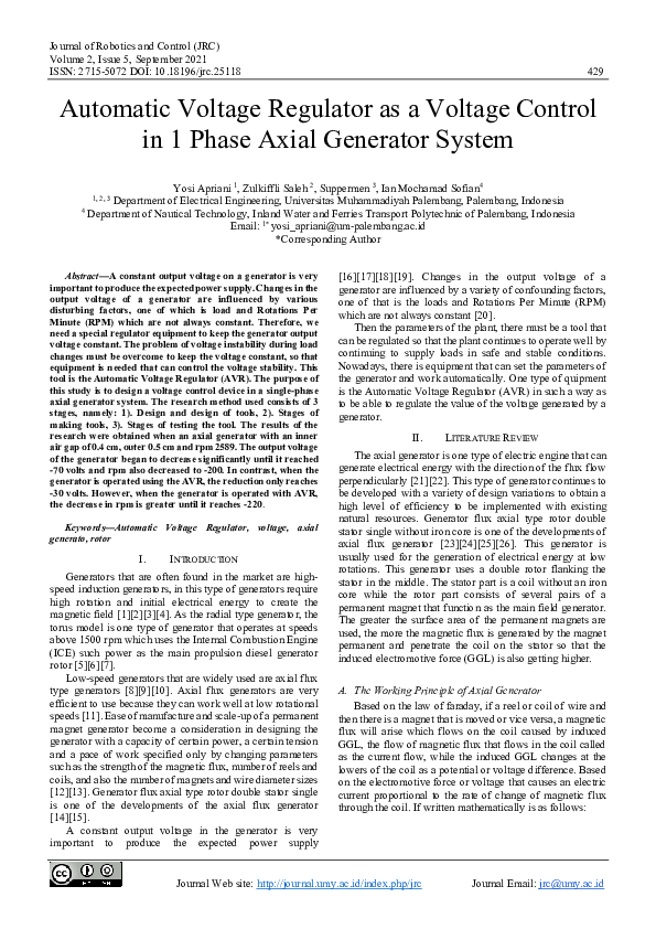 (PDF) Automatic Voltage Regulator as a Voltage Control in 1 Phase Axial ...