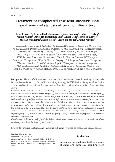 (PDF) Treatment of complicated case with subclavia steal syndrome and ...