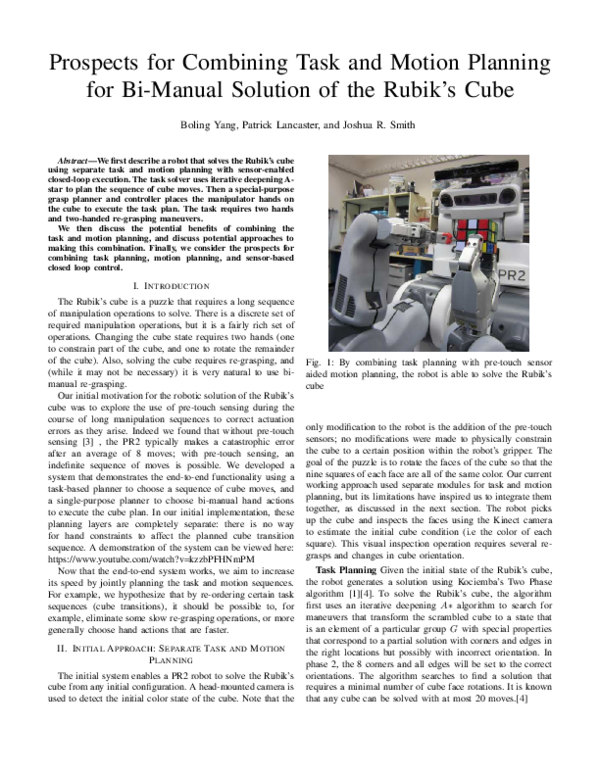 (PDF) Prospects for Combining Task and Motion Planning for Bi-Manual ...