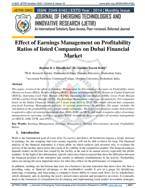 (PDF) Effect of Earnings Management on Profitability Ratios of listed ...