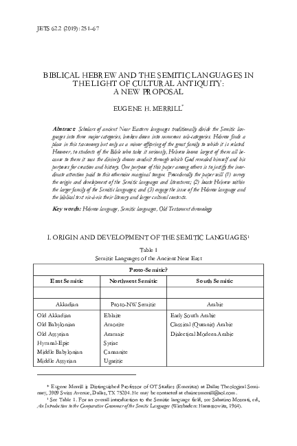(PDF) Biblical Hebrew and the Semitic Languages in the Light of ...