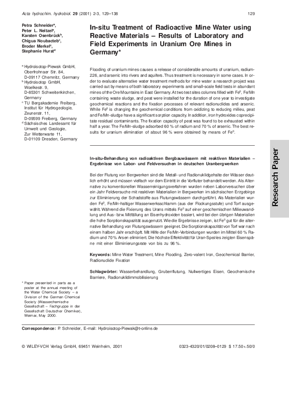 (PDF) In-situ Treatment of Radioactive Mine Water using Reactive ...