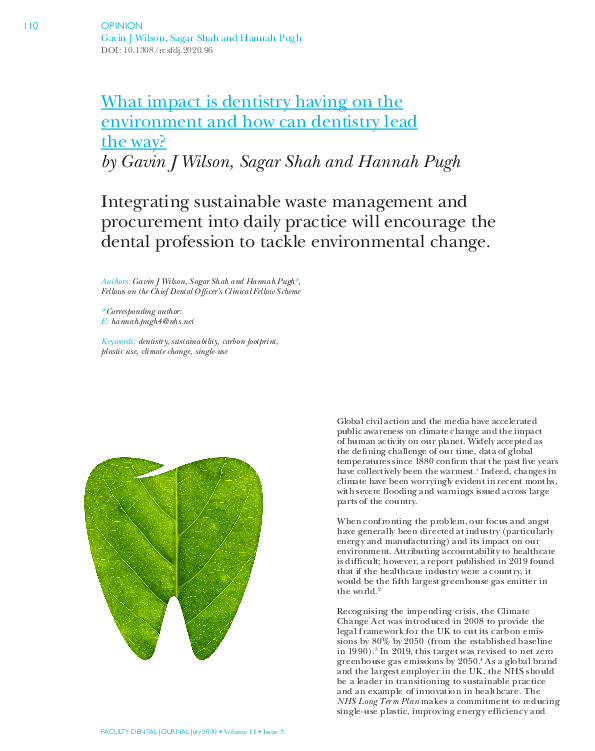 (PDF) What impact is dentistry having on the environment and how can ...