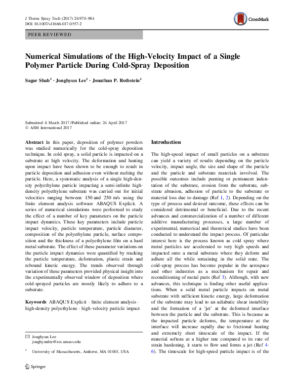 (PDF) Numerical Simulations of High Velocity Impacts of Composite Fragments