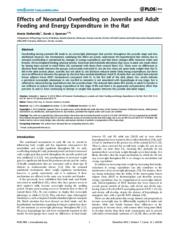 (PDF) Effects of Neonatal Overfeeding on Juvenile and Adult Feeding and ...