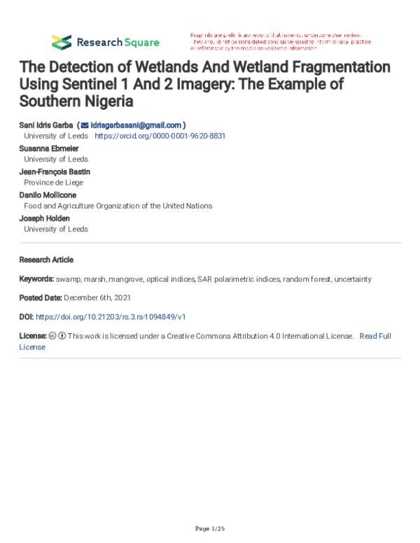 (PDF) The Detection of Wetlands And Wetland Fragmentation Using ...