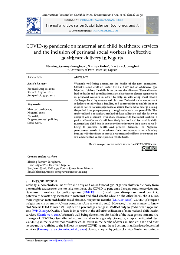 (PDF) COVID-19 pandemic on maternal and child healthcare services and ...