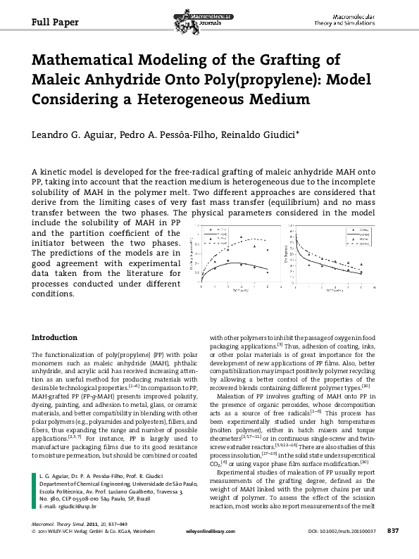 (PDF) Mathematical Modeling of the Grafting of Maleic Anhydride onto ...