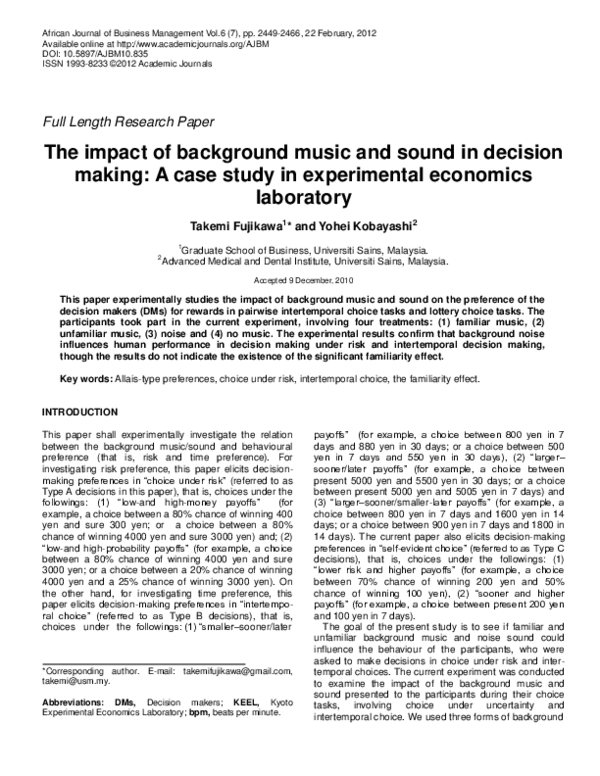 (PDF) The impact of background music and sound in decision making: A ...