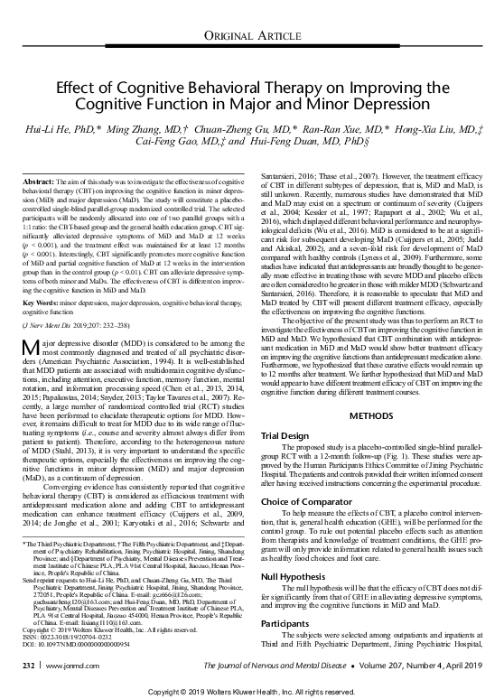(PDF) Effect of Cognitive Behavioral Therapy on Improving the Cognitive ...