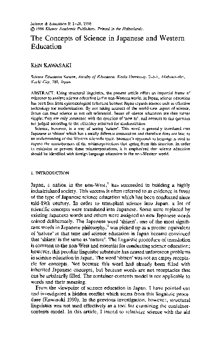 (PDF) The concepts of science in Japanese and Western education