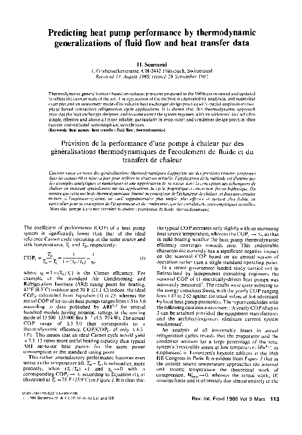(PDF) Predicting heat pump performance by thermodynamic generalizations ...