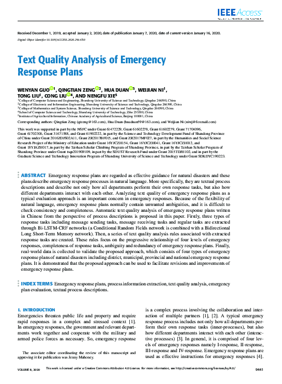 (PDF) Text Quality Analysis of Emergency Response Plans