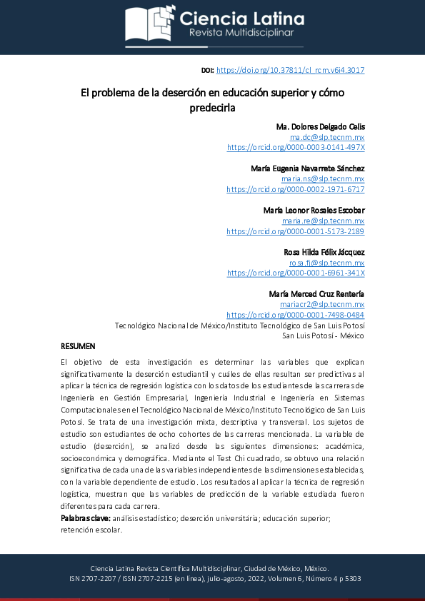 (PDF) El problema de la deserción en educación superior y cómo predecirla