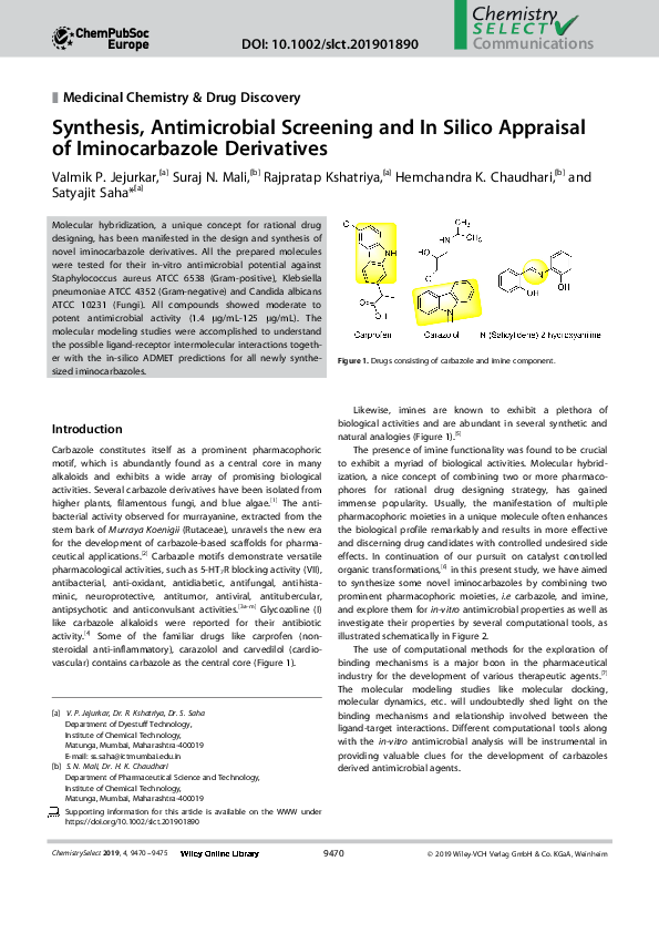 (PDF) Synthesis, Antimicrobial Screening and In Silico Appraisal of ...