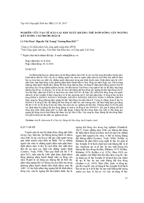 Study on creating the hybridoma for producing a monoclonal antibody that causes agglutination of the red blood cell B group