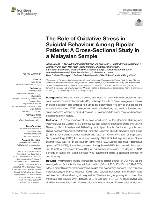 (PDF) The Role of Oxidative Stress in Suicidal Behaviour Among Bipolar ...