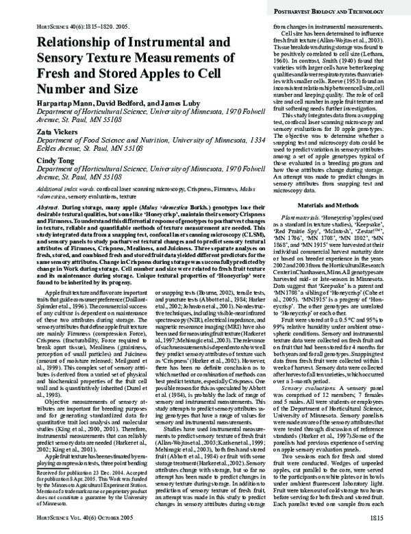 (PDF) Relationship of Instrumental and Sensory Texture Measurements of ...