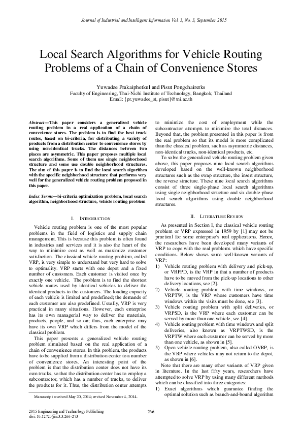 (PDF) Local Search Algorithms for Vehicle Routing Problems of a Chain ...