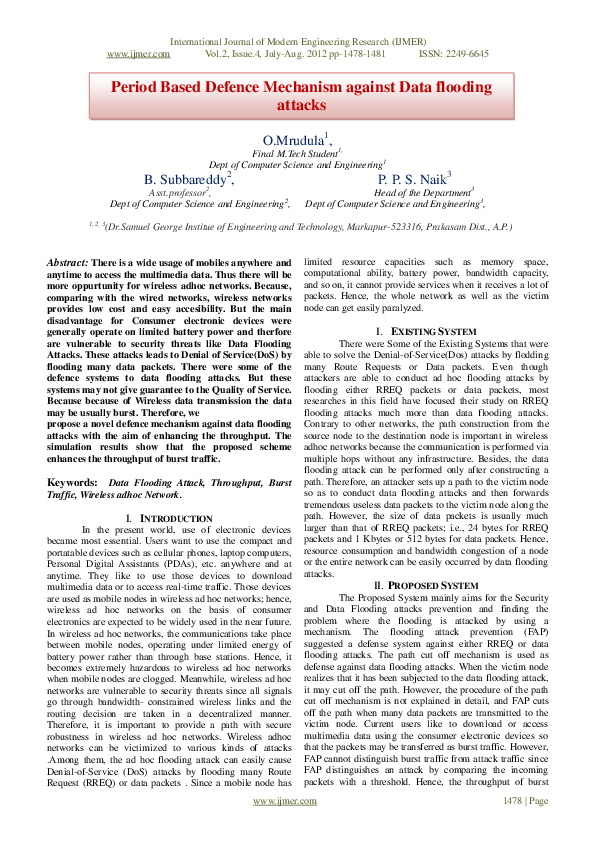 (PDF) Period Based Defence Mechanism against Data flooding attacks