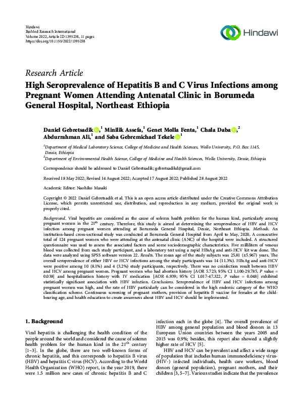 (PDF) High Seroprevalence of Hepatitis B and C Virus Infections among ...