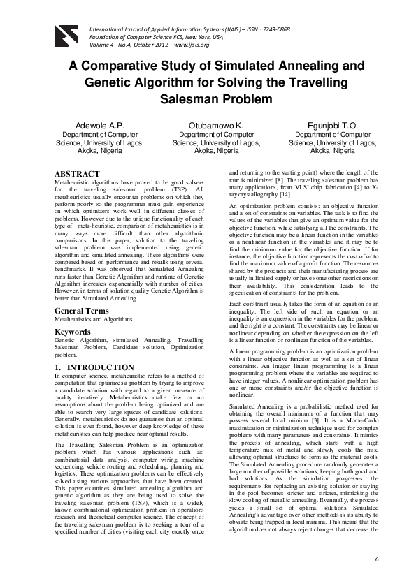 (PDF) A Comparative Study of Simulated Annealing and Genetic Algorithm ...
